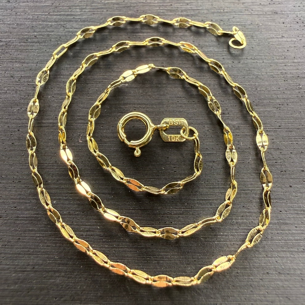 10K Solid Yellow Gold Mirror Link Anklet Or Baby Chain 10” Long 1.3mm Wide